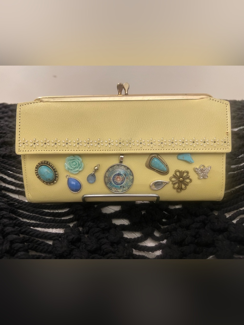 Yellow Floral Accent Clutch Wallet - Unbranded